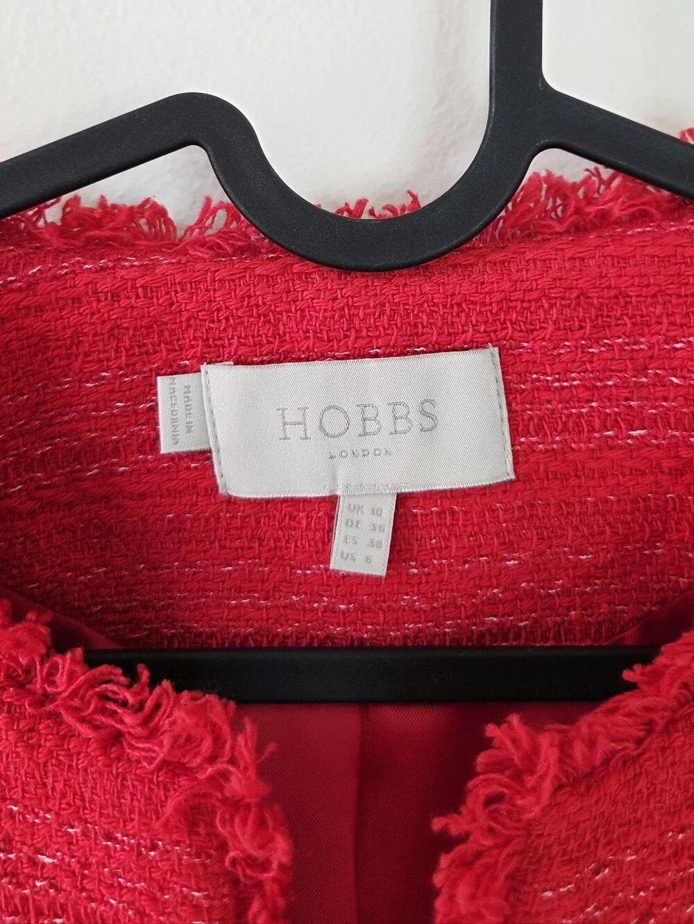 Hobbs Red Kathleen Tweed Jacket Size 6
